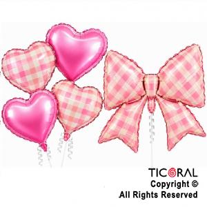SET DE GLOBOS METALIZADO MO�O CUADRILLE ROSA Y CORAZONES 5 UNIDADES